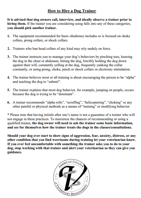 From the American Association of Veterinary Behaviorists.
